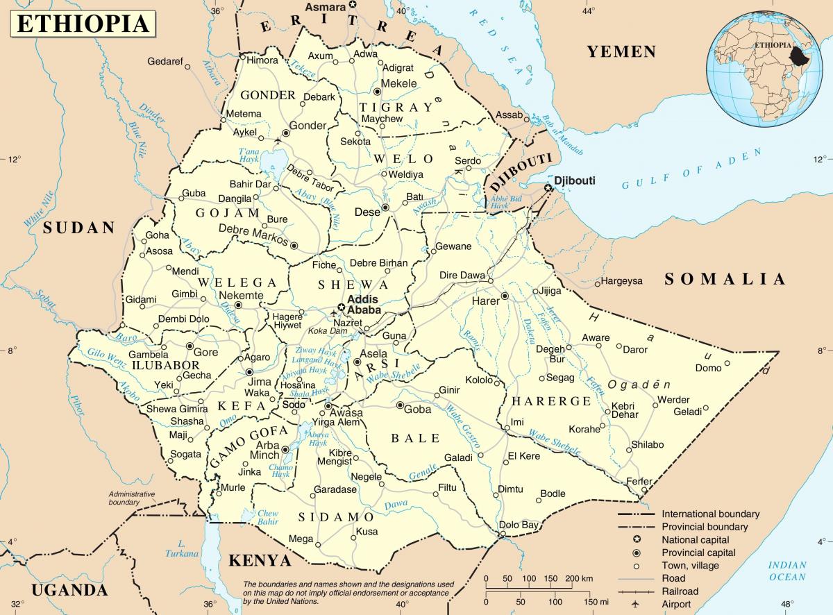 politiskā karte no Etiopijas