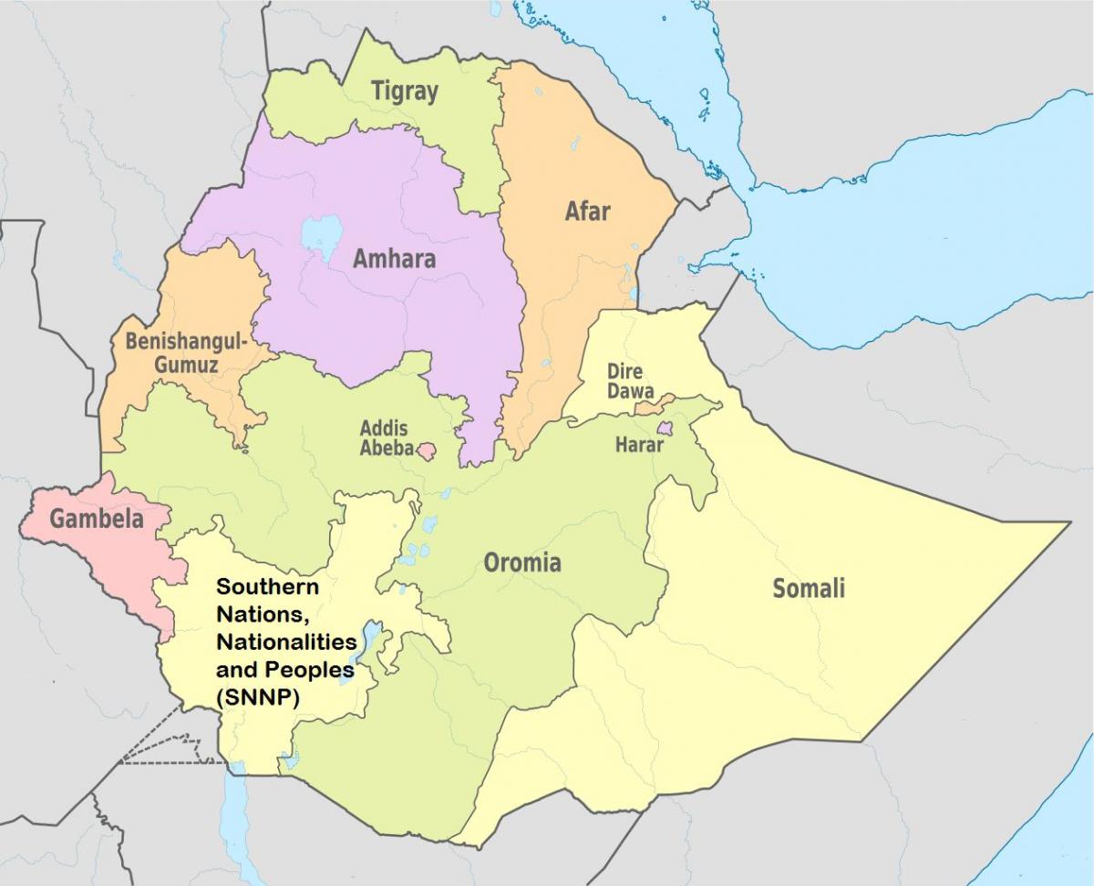 Etiopija reģionālo valstu kartē