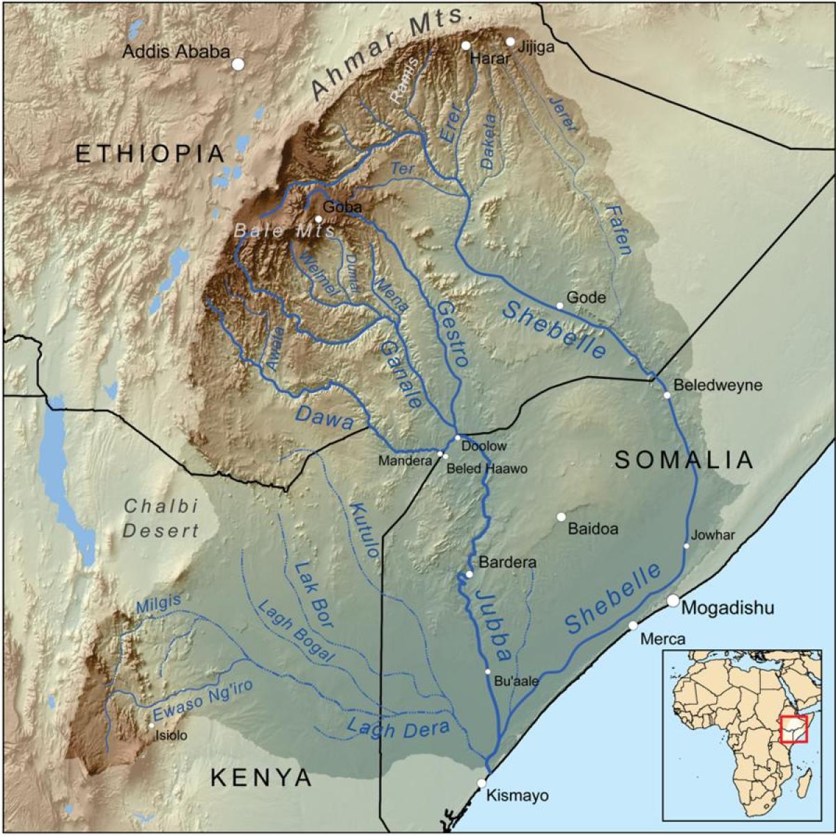 Etiopijas upju baseinu karte