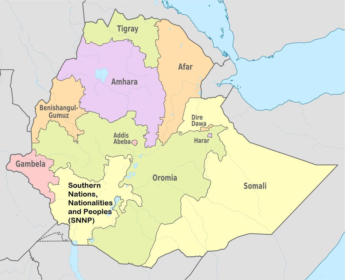 Etiopija amhara reģiona karte