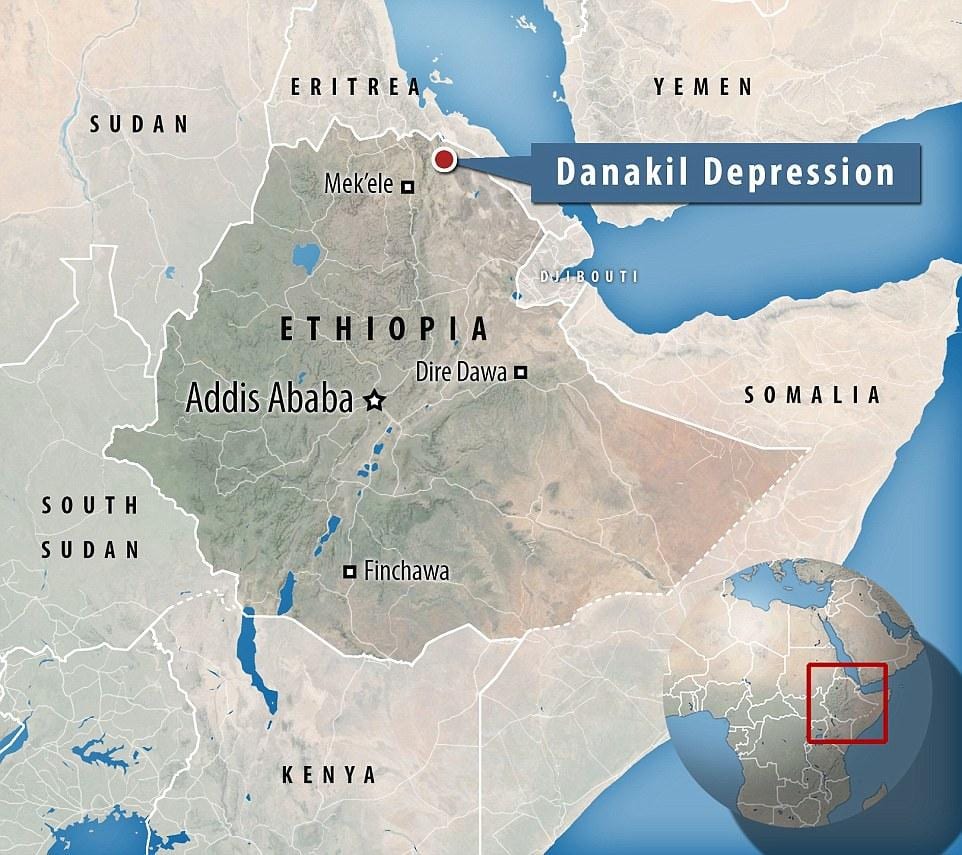 danakil depression Etiopija karte