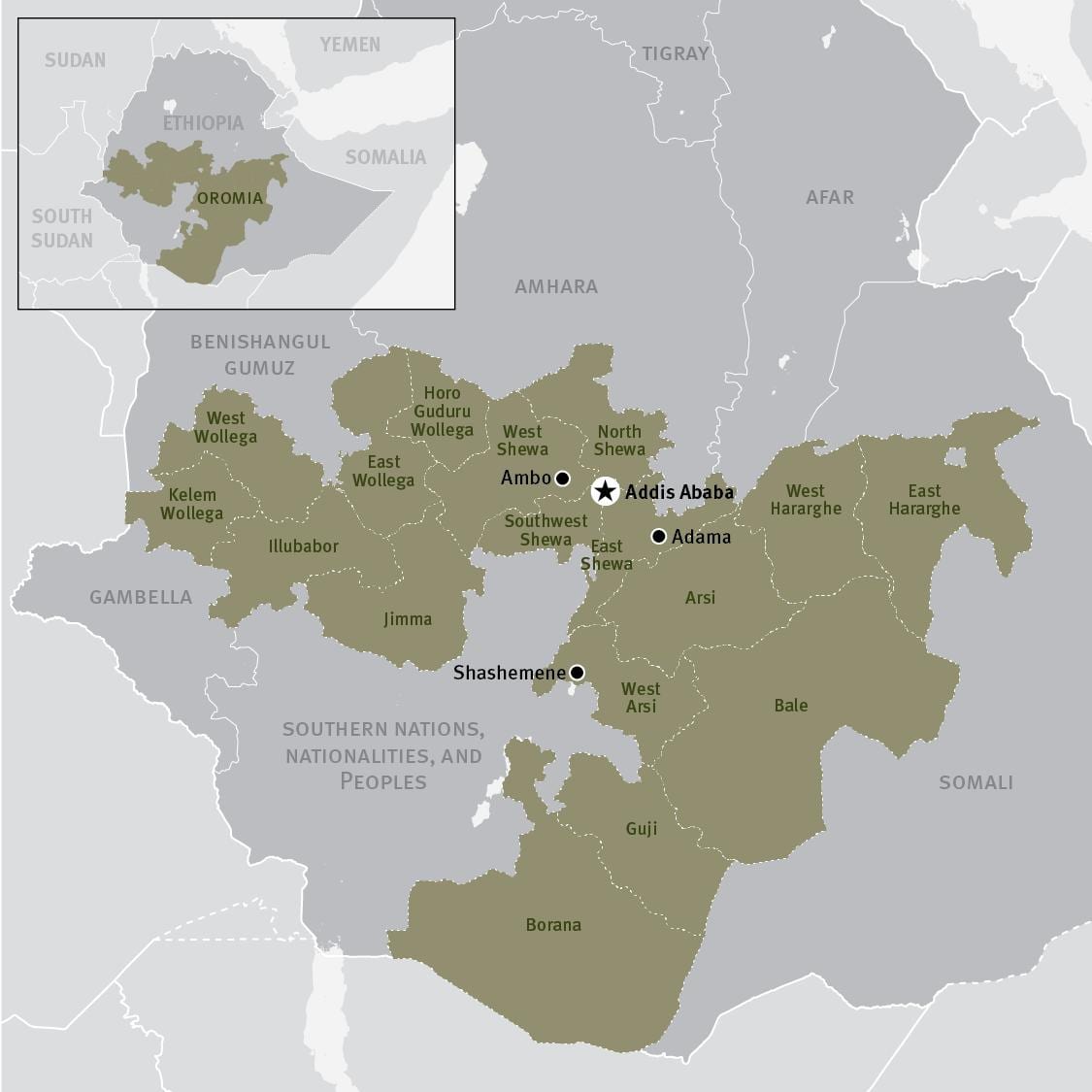 karte oromia reģions Etiopijā