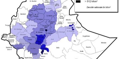 Etiopijas iedzīvotāju blīvums karte